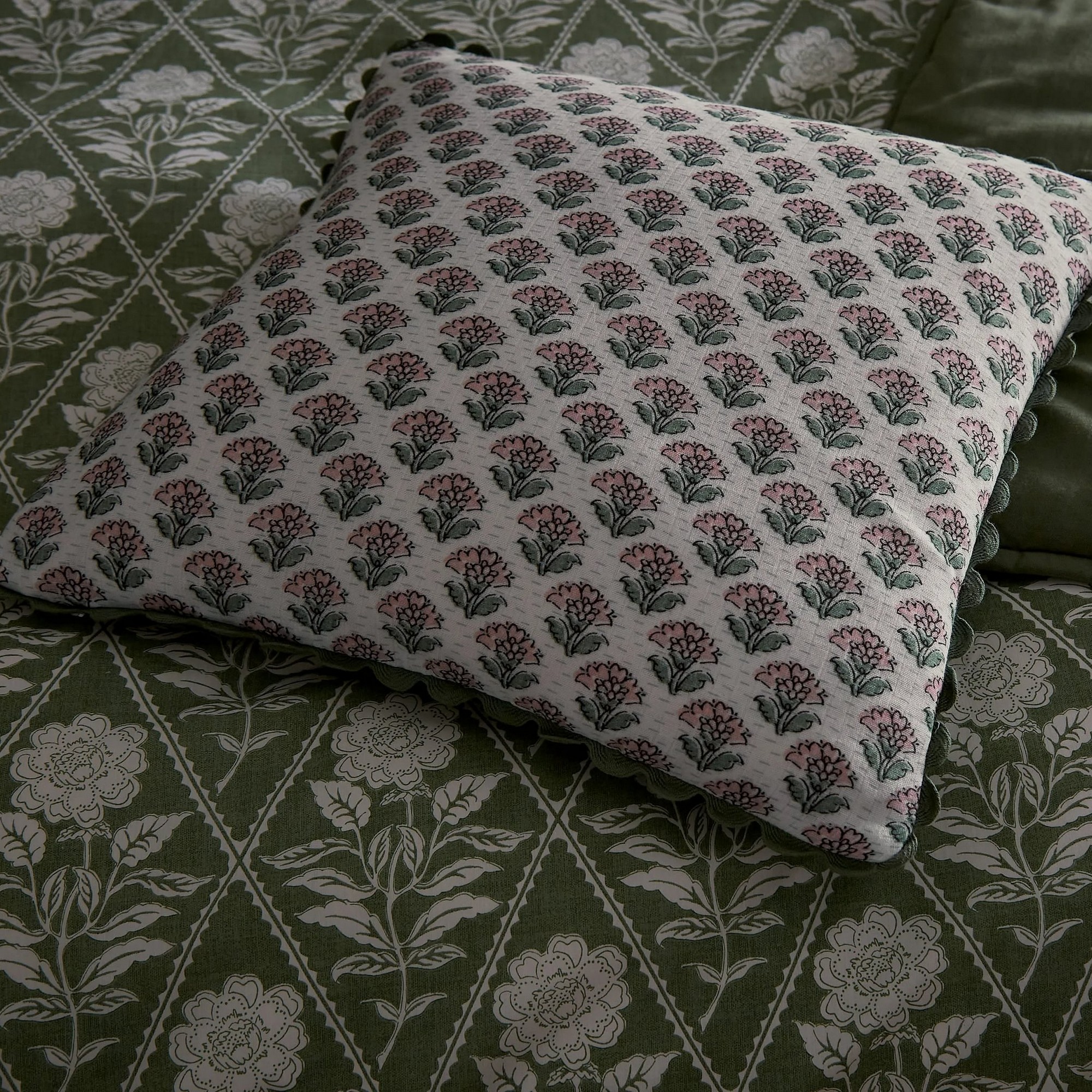 Indienne Blockprint Cushion By Joules In Khaki Green